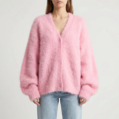 Fluforra | Loose-Fit Fluffy V-Neck Cardigan