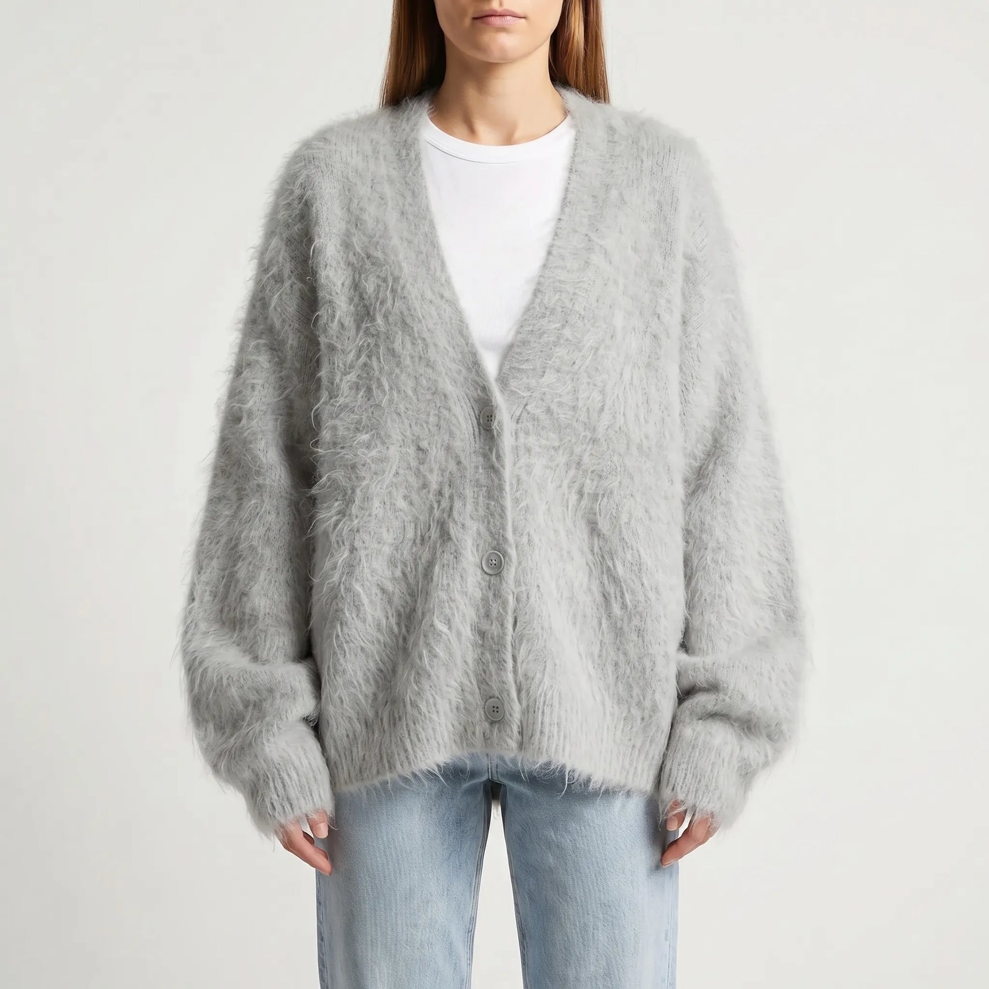 Fluforra | Loose-Fit Fluffy V-Neck Cardigan