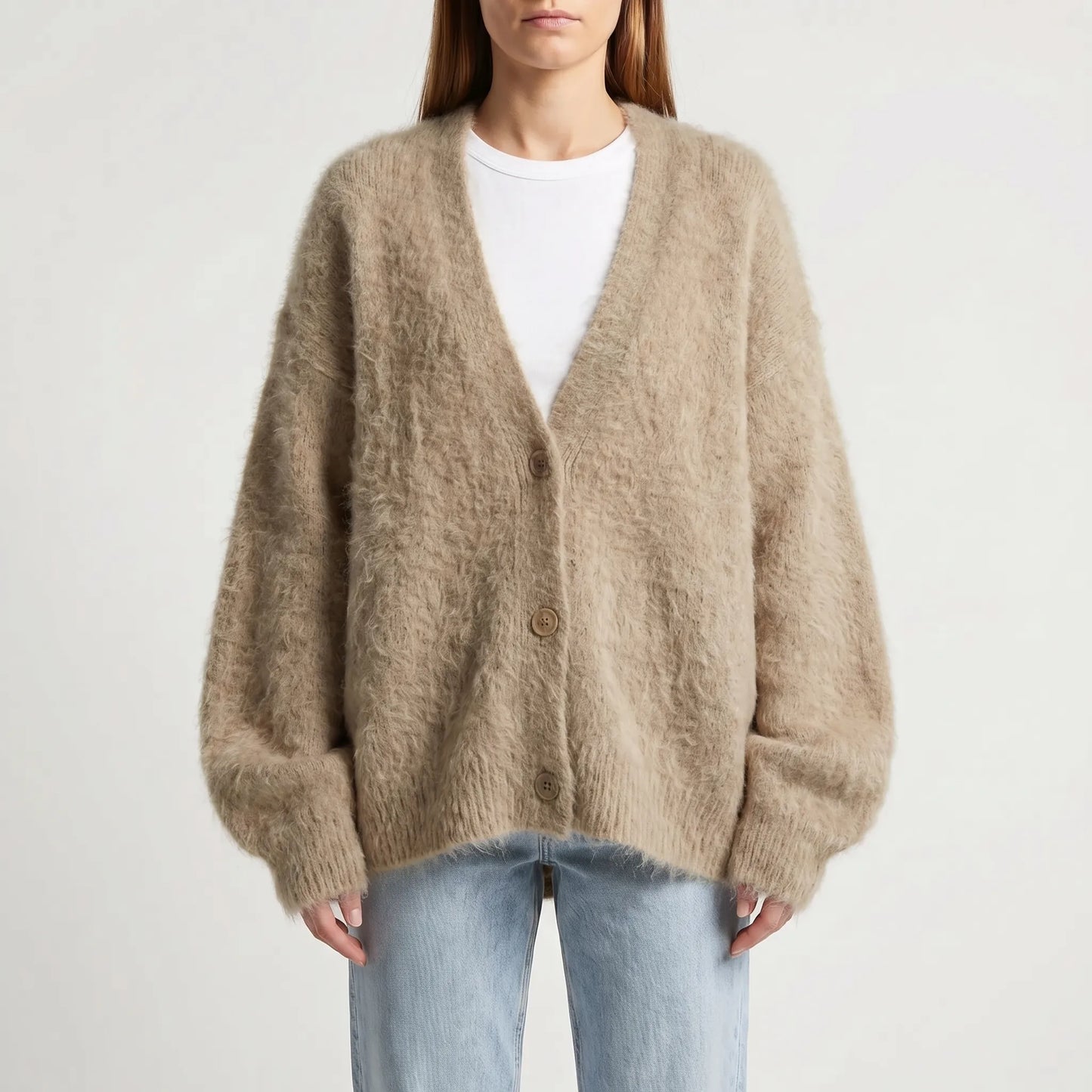 Fluforra | Loose-Fit Fluffy V-Neck Cardigan