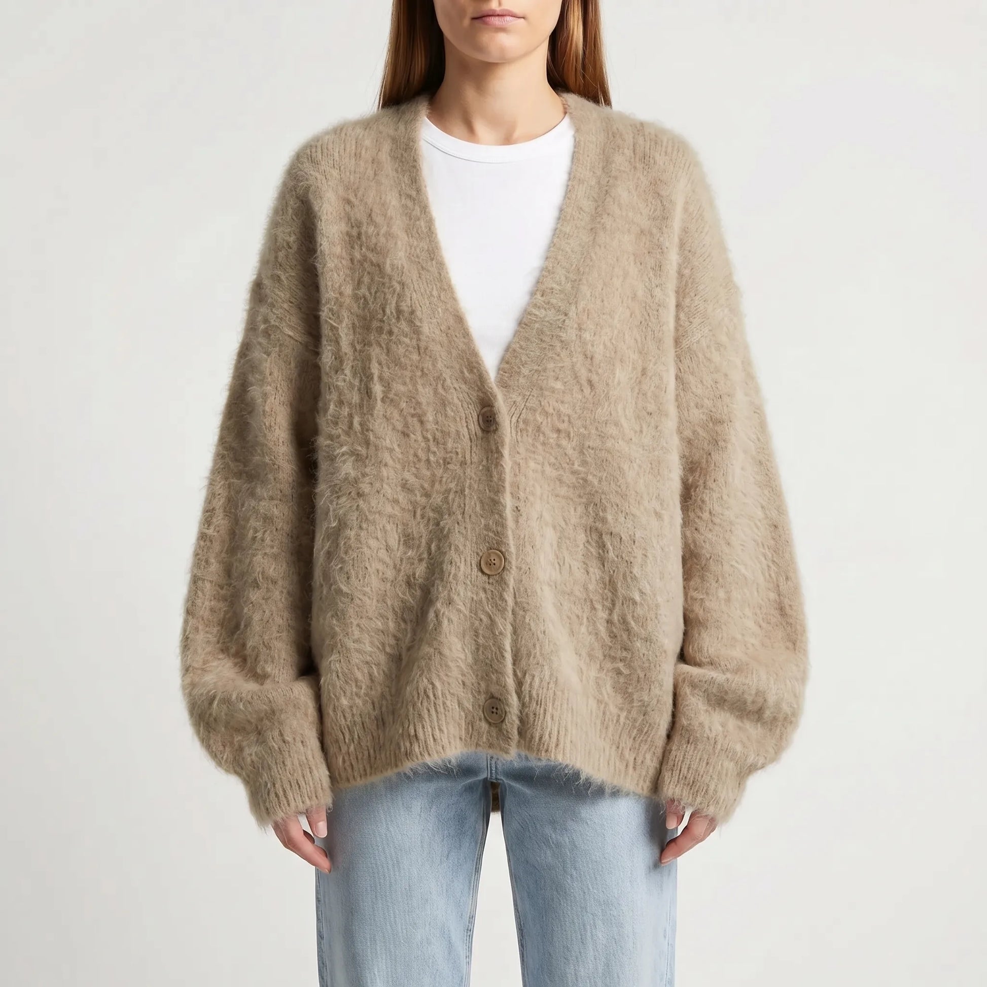 Fluforra | Loose-Fit Fluffy V-Neck Cardigan