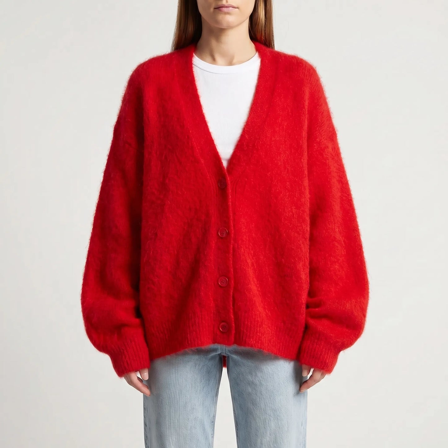 Fluforra | Loose-Fit Fluffy V-Neck Cardigan