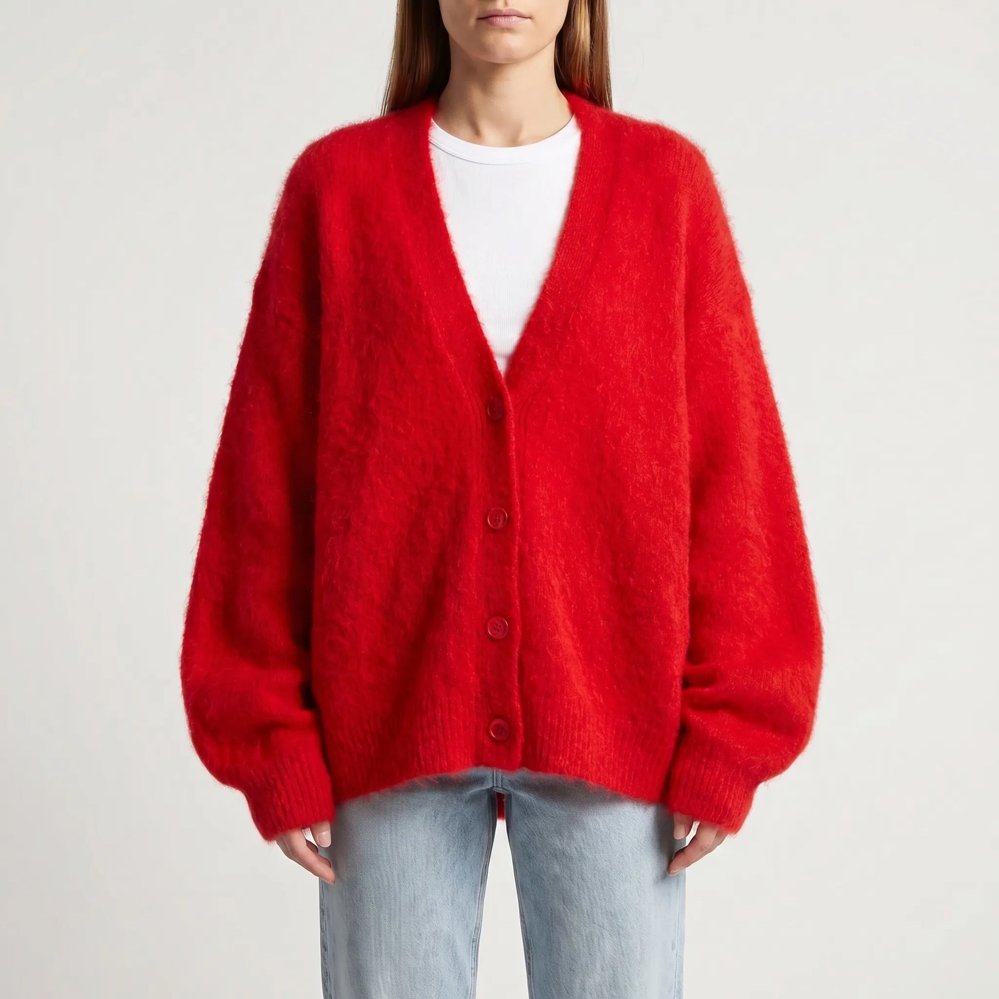 Fluforra | Loose-Fit Fluffy V-Neck Cardigan