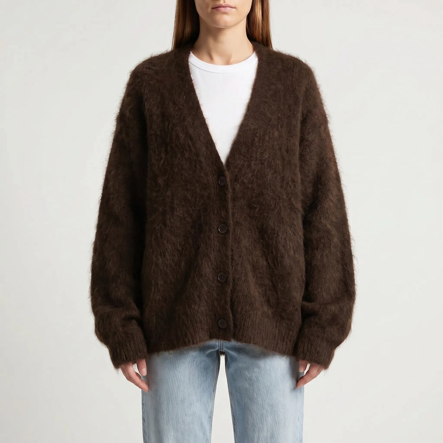 Fluforra | Loose-Fit Fluffy V-Neck Cardigan