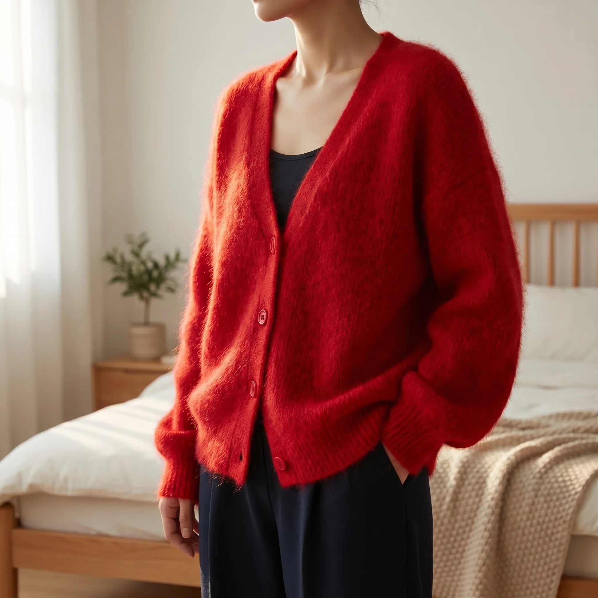 Fluforra | Loose-Fit Fluffy V-Neck Cardigan