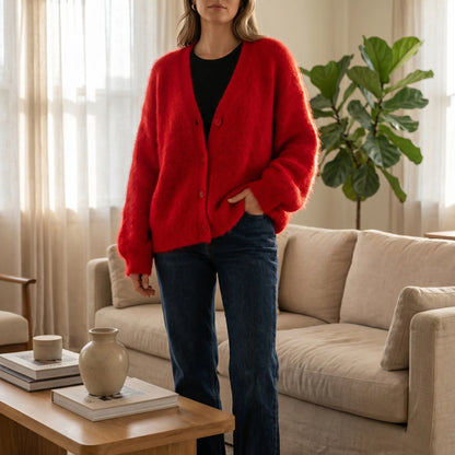 Fluforra | Loose-Fit Fluffy V-Neck Cardigan