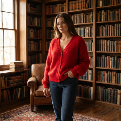 Fluforra | Loose-Fit Fluffy V-Neck Cardigan