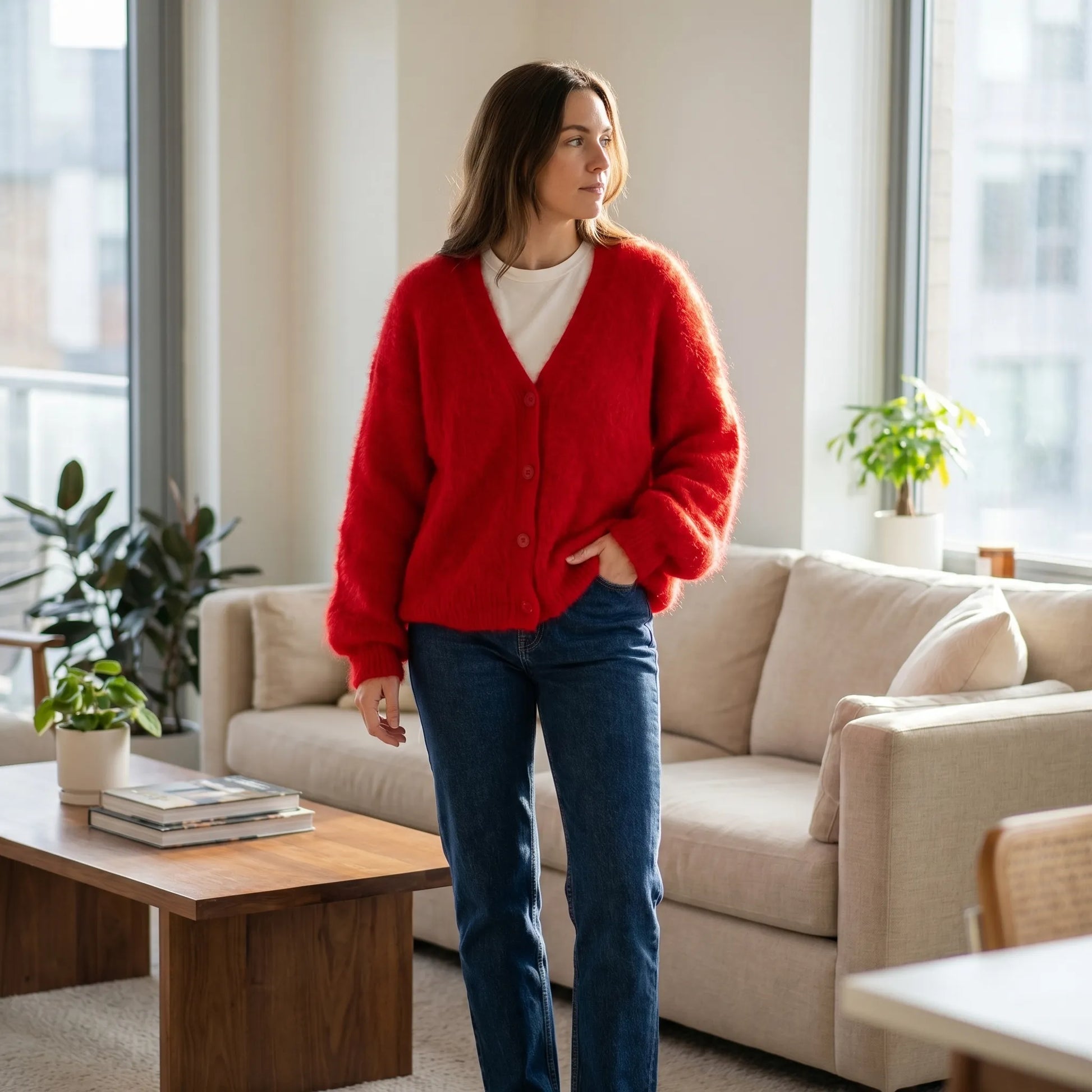 Fluforra | Loose-Fit Fluffy V-Neck Cardigan