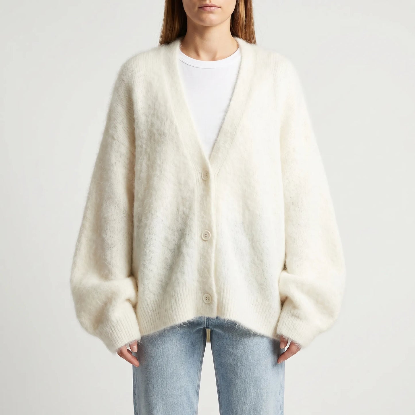 Fluforra | Loose-Fit Fluffy V-Neck Cardigan