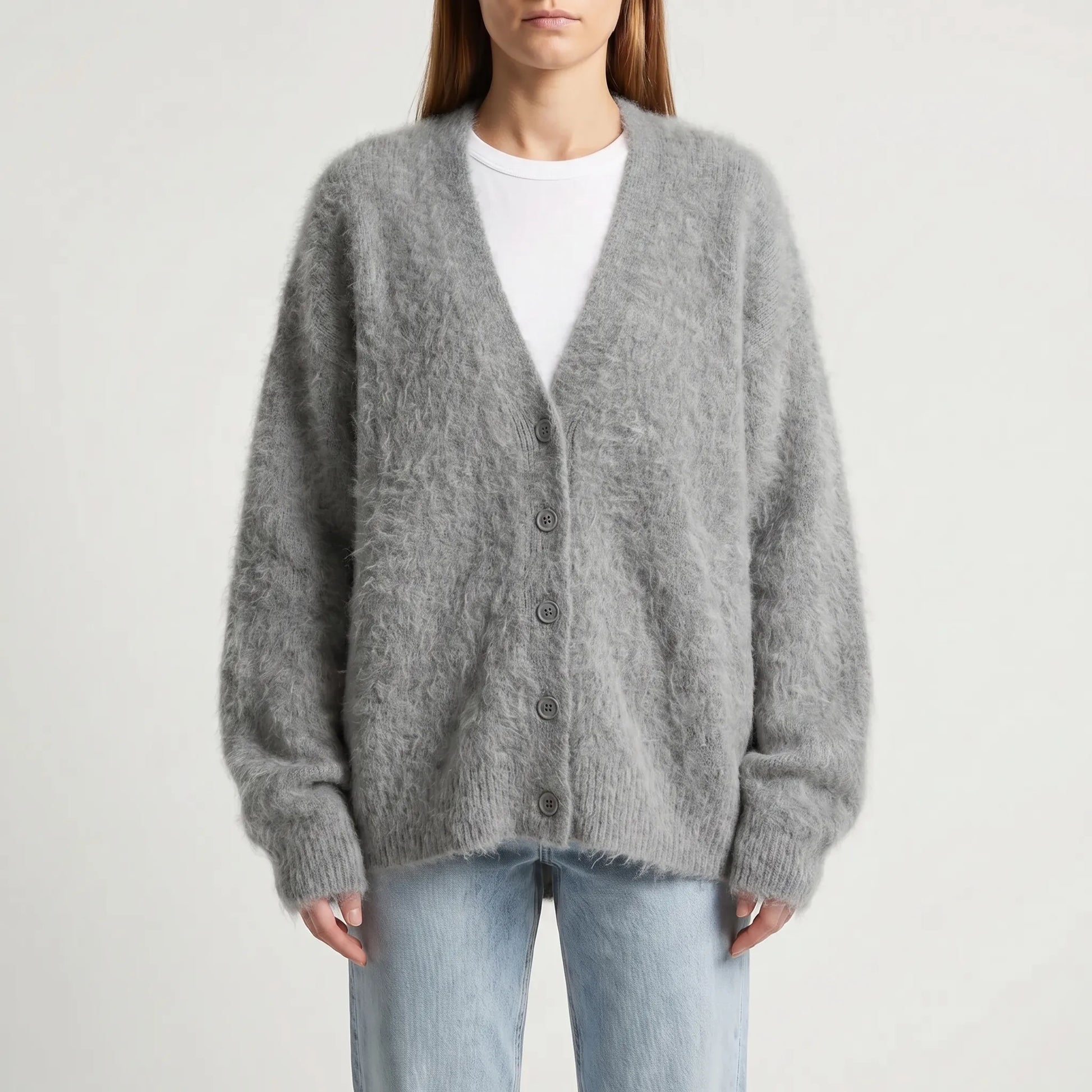 Fluforra | Loose-Fit Fluffy V-Neck Cardigan