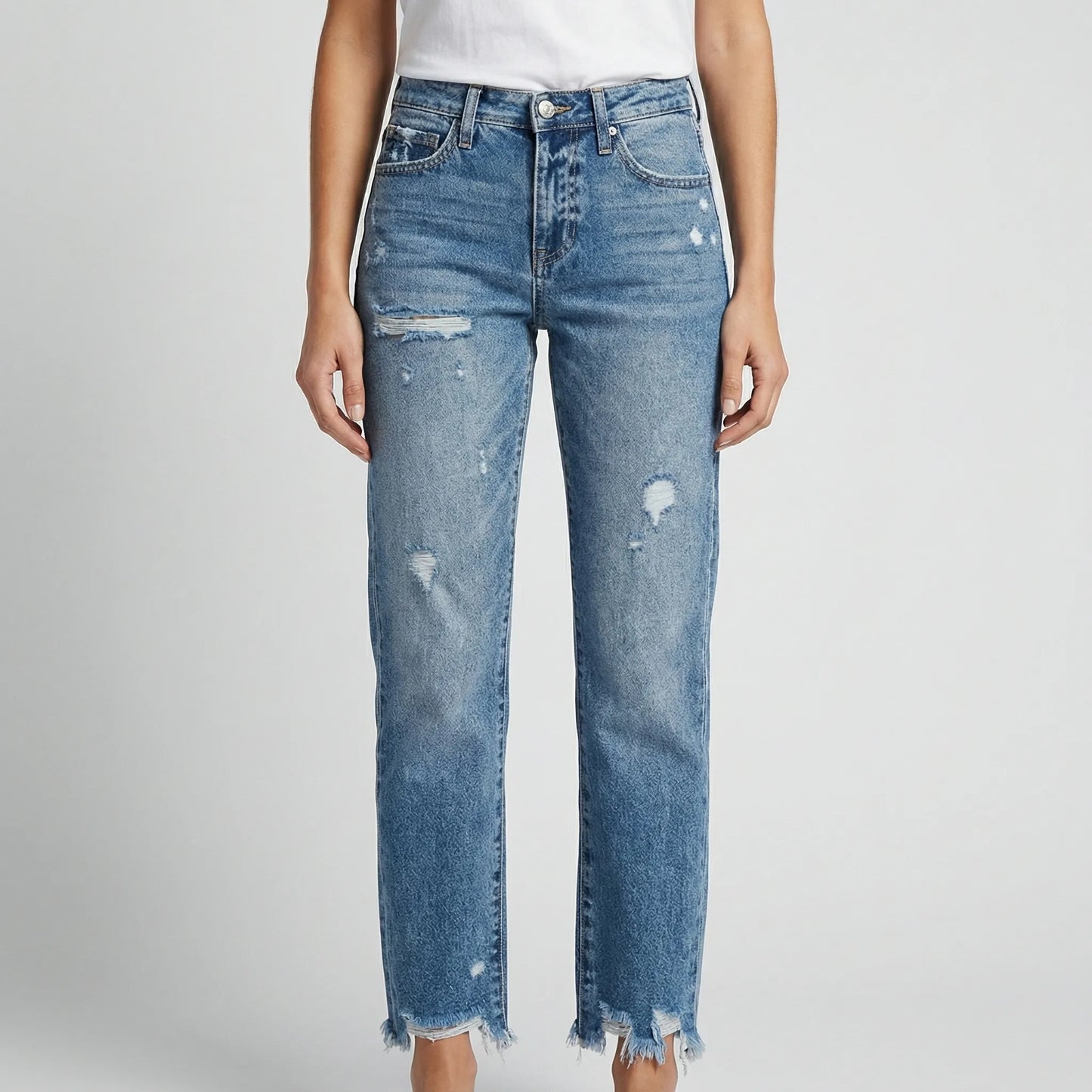 Frayven | Straight-Leg Cropped Distressed Jeans