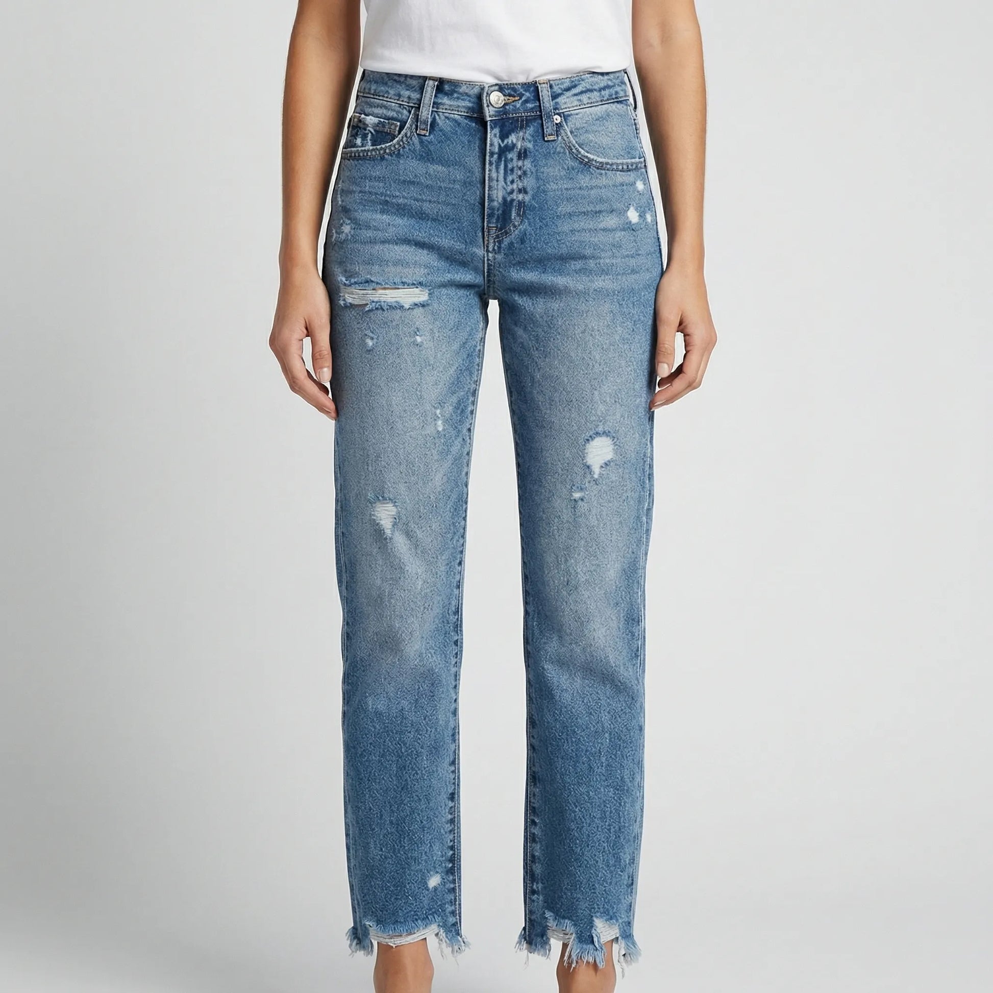 Frayven | Straight-Leg Cropped Distressed Jeans