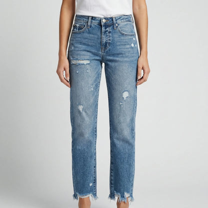 Frayven | Straight-Leg Cropped Distressed Jeans