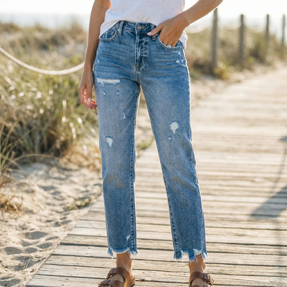 Frayven | Straight-Leg Cropped Distressed Jeans