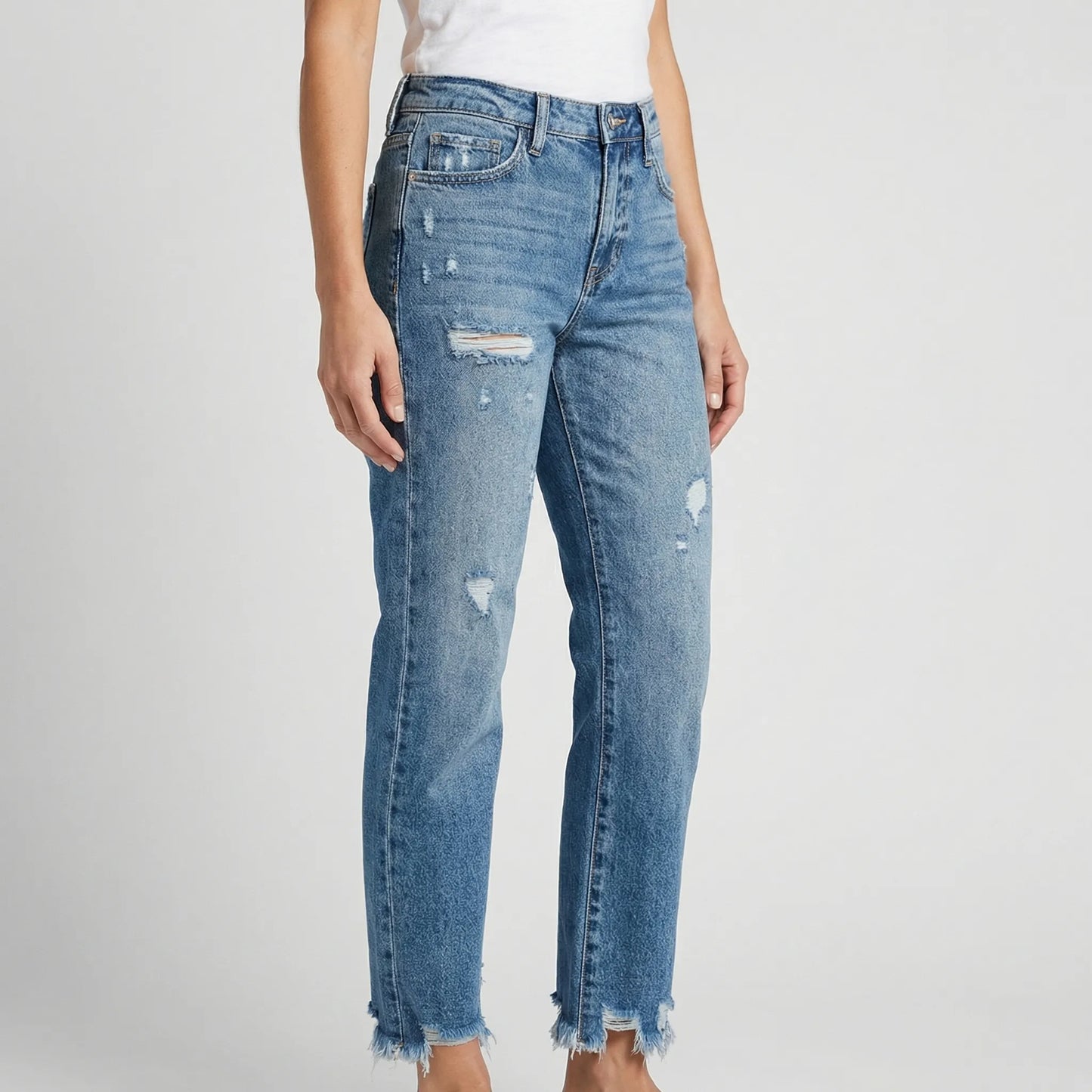 Frayven | Straight-Leg Cropped Distressed Jeans