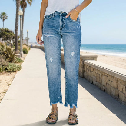 Frayven | Straight-Leg Cropped Distressed Jeans