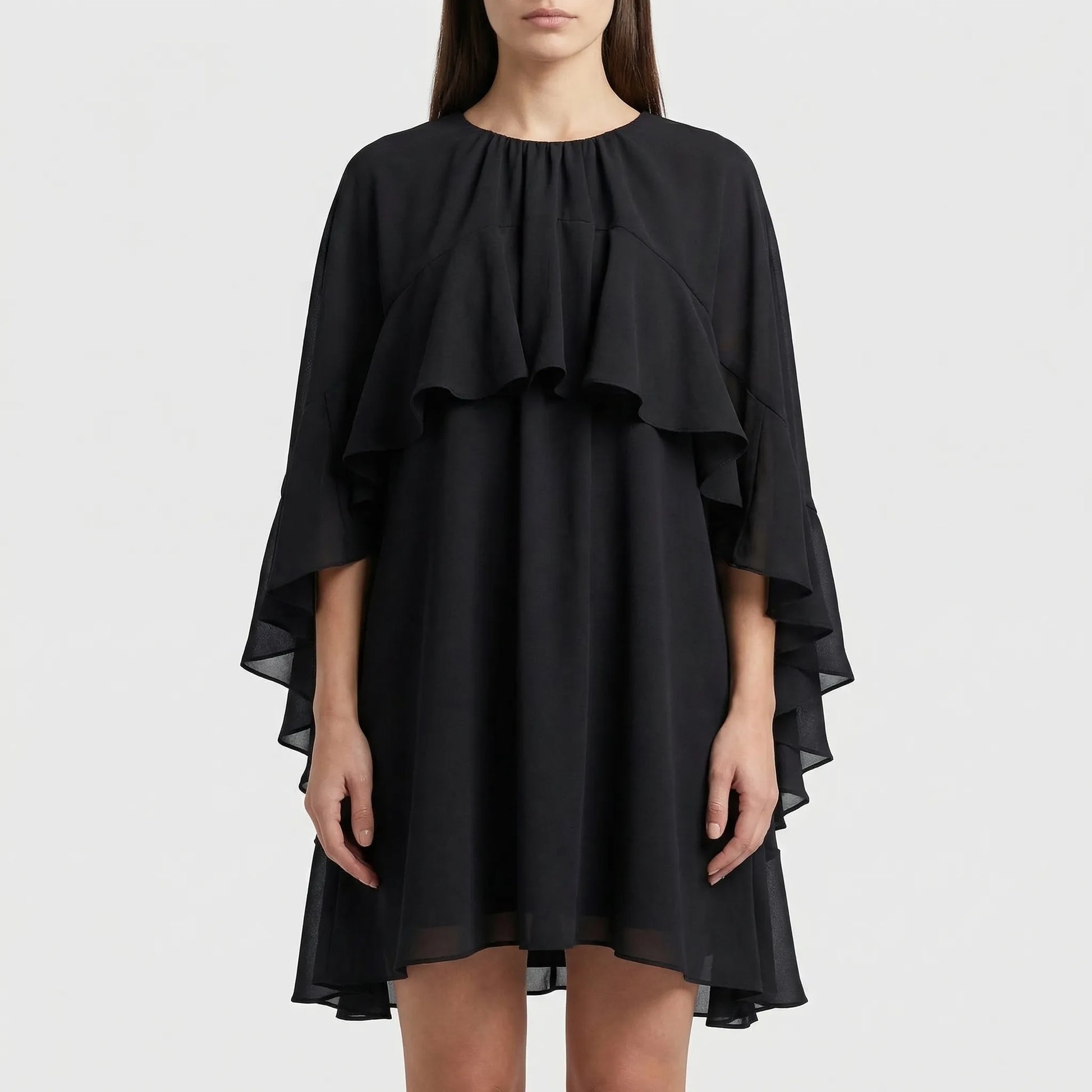 Black Ruffle Mini Dress - Slim Fit - Half Sleeve