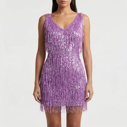 Frinova - Sequin Fringe Mini Party Dress