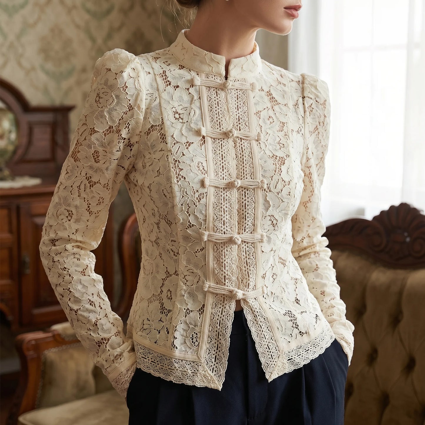 Froguette | Long Sleeve Lace Floral Blouse