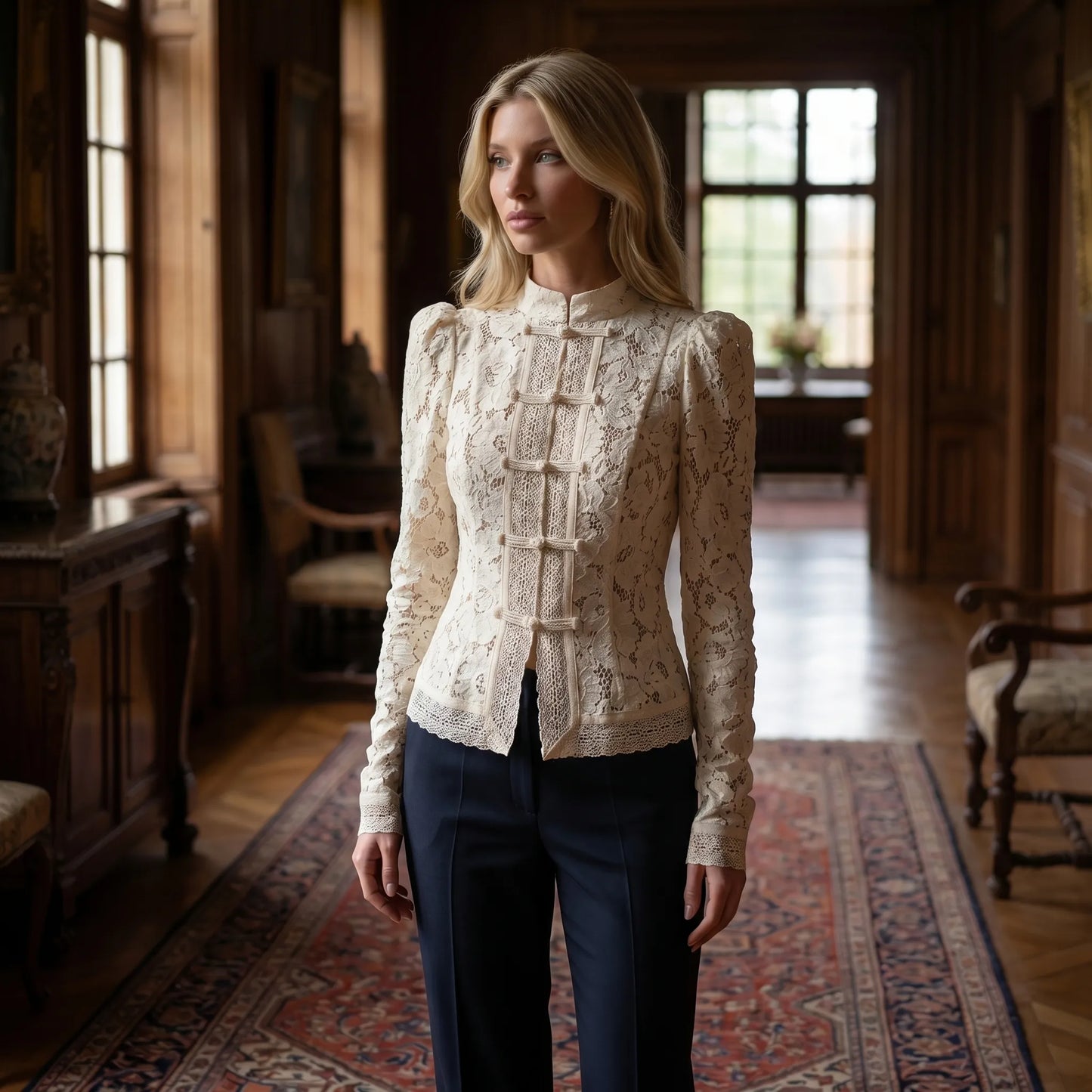 Froguette | Long Sleeve Lace Floral Blouse