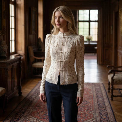 Froguette | Long Sleeve Lace Floral Blouse