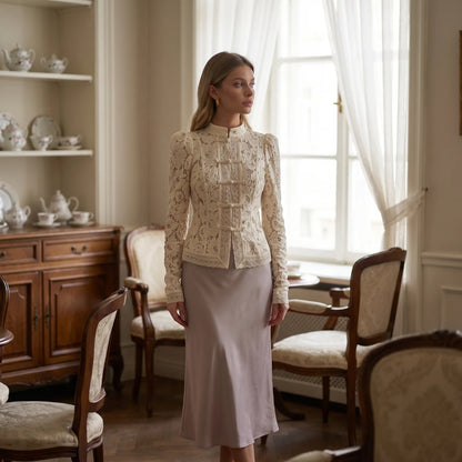 Froguette | Long Sleeve Lace Floral Blouse