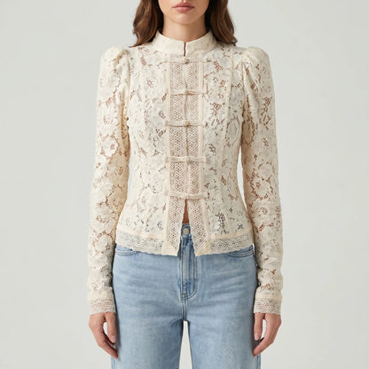 Froguette | Long Sleeve Lace Floral Blouse