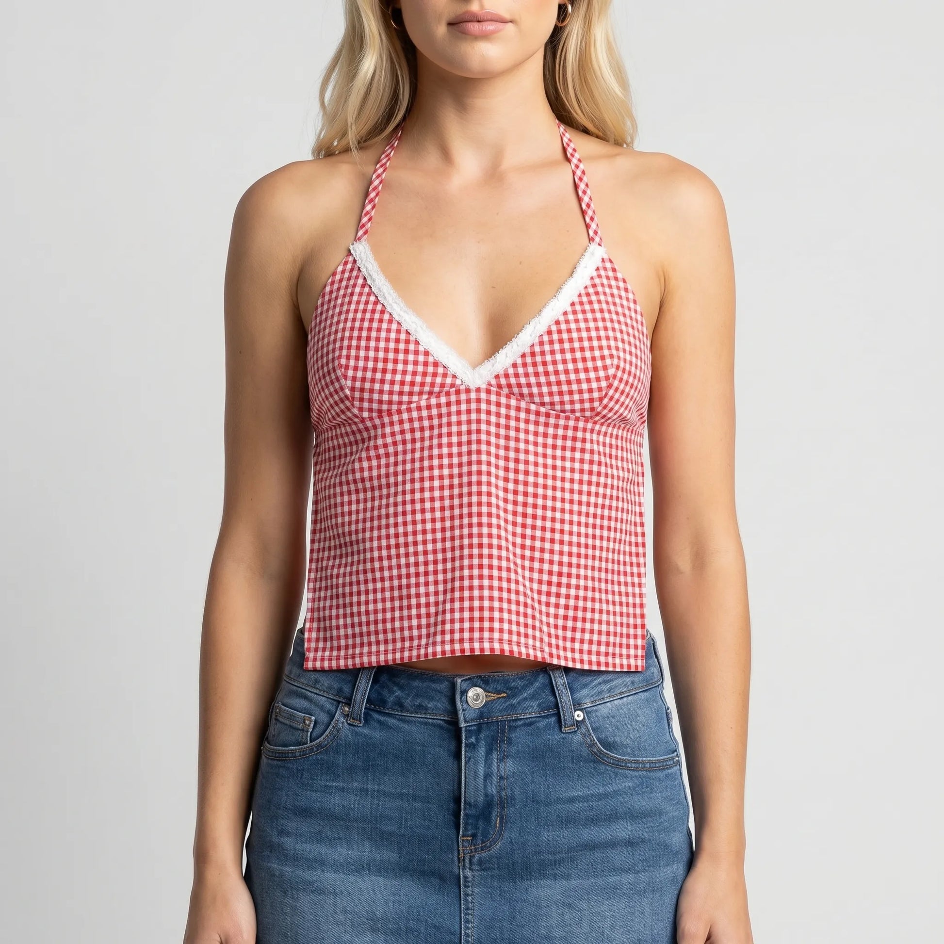 Gingrella | Gingham Print Halter Crop Top