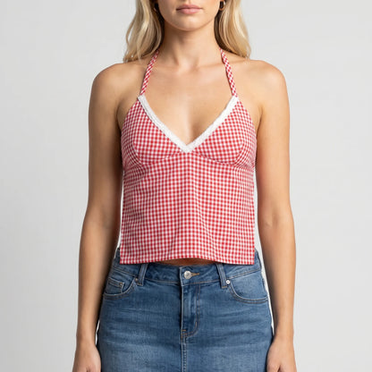 Gingrella | Gingham Print Halter Crop Top