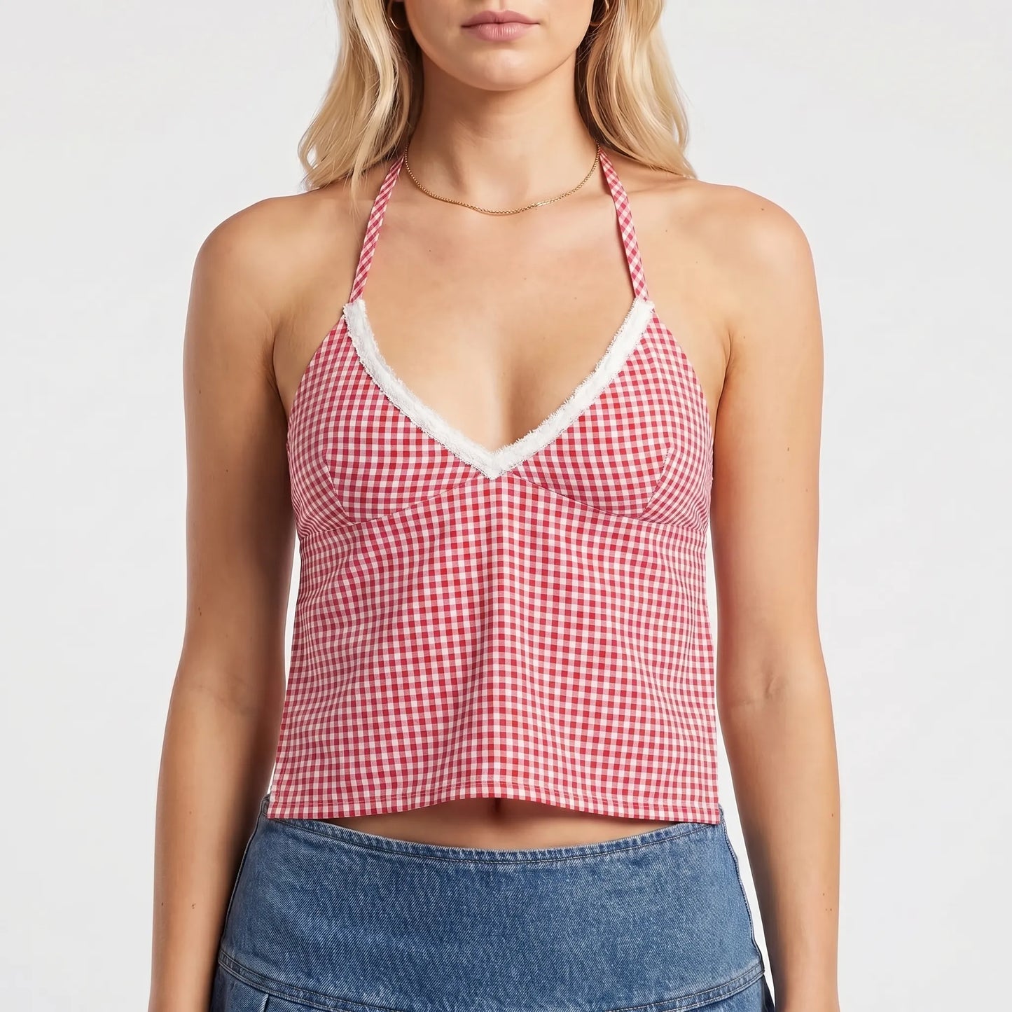Gingrella | Gingham Print Halter Crop Top
