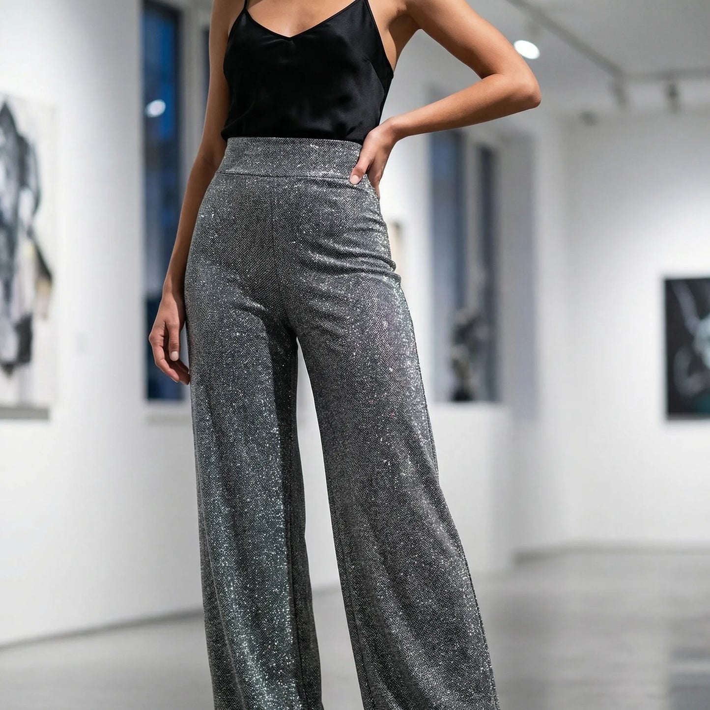 Glamrix | High-Waist Sequin Wide-Leg Trousers