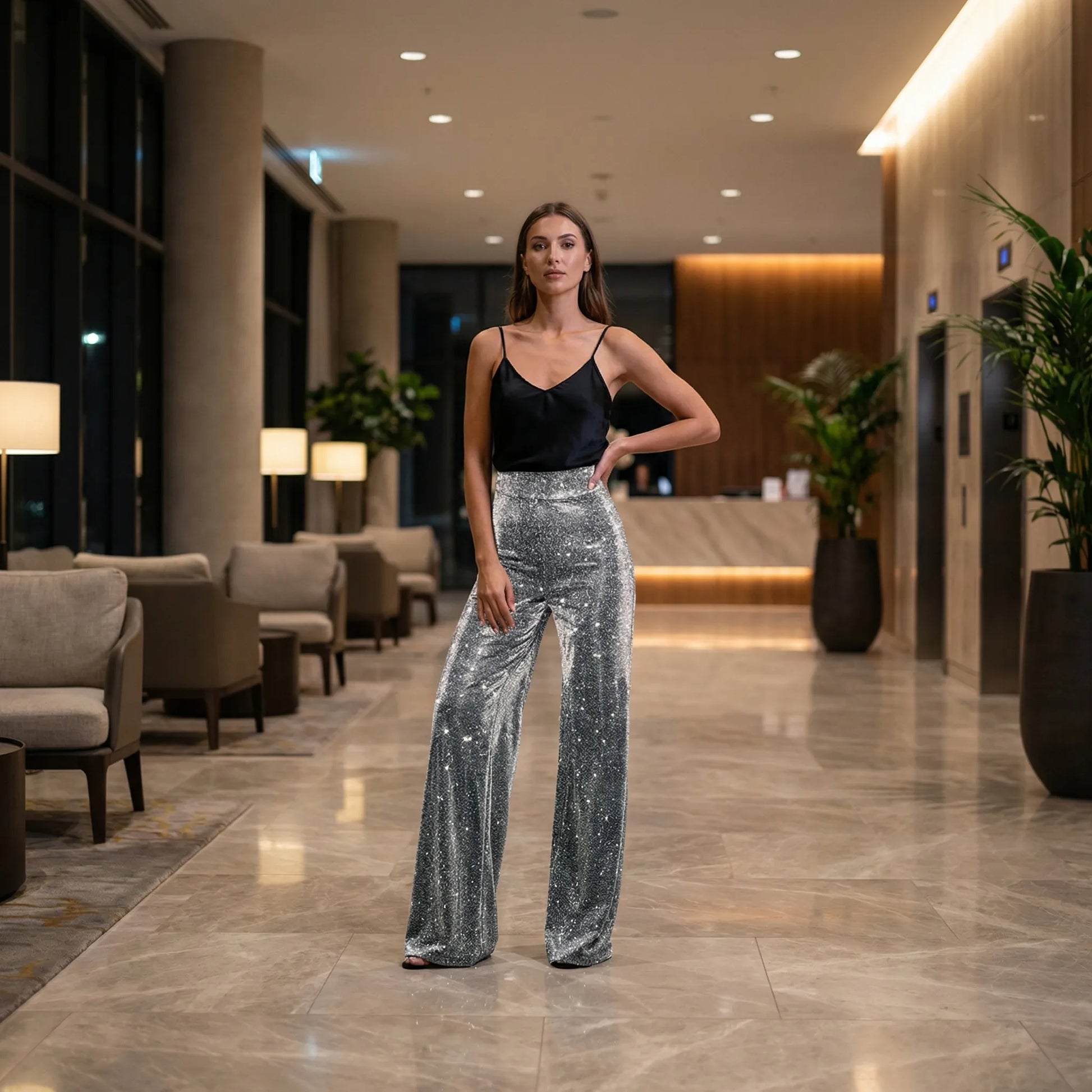 Glamrix | High-Waist Sequin Wide-Leg Trousers