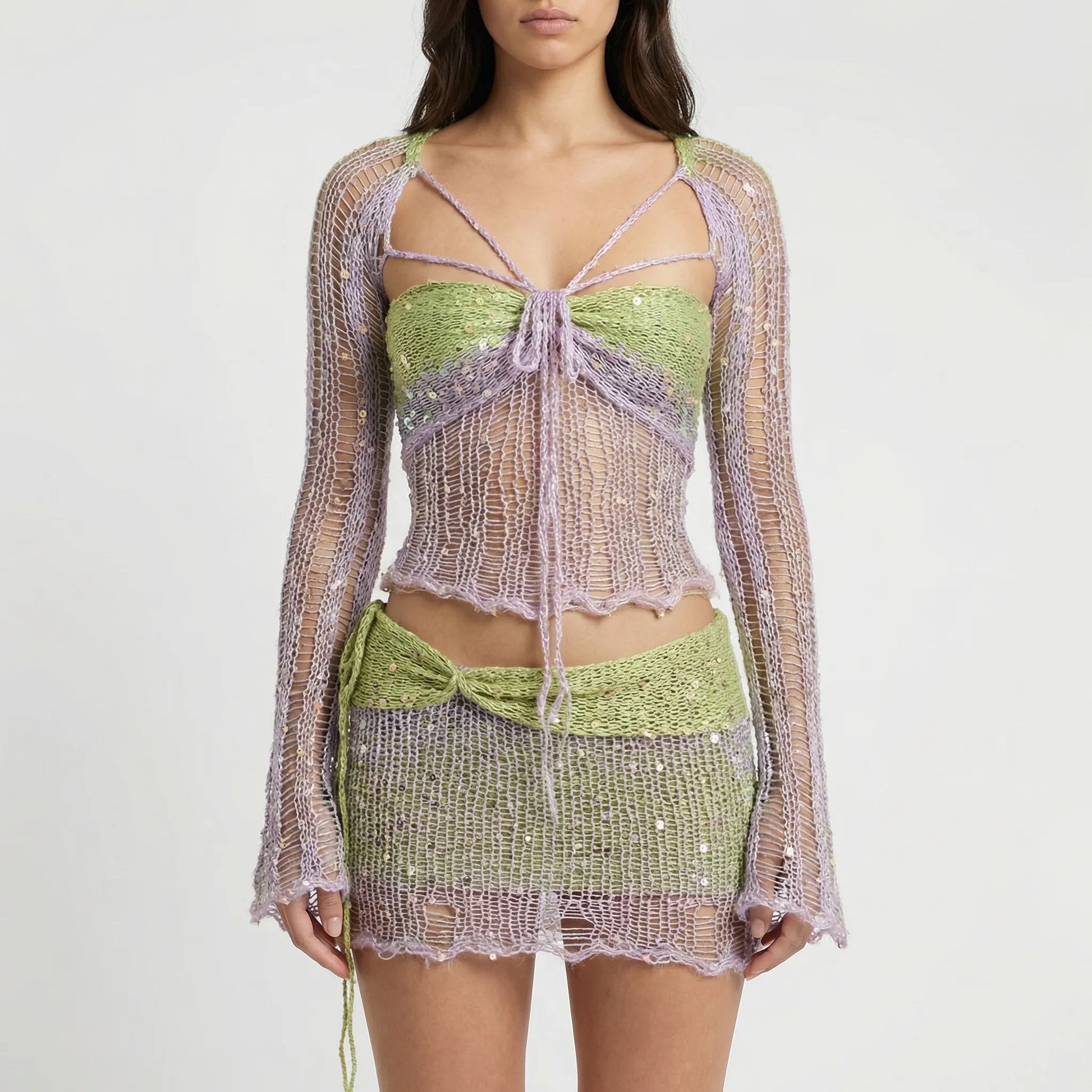 Glitzura - Sequin Open-Knit Two-Piece Set