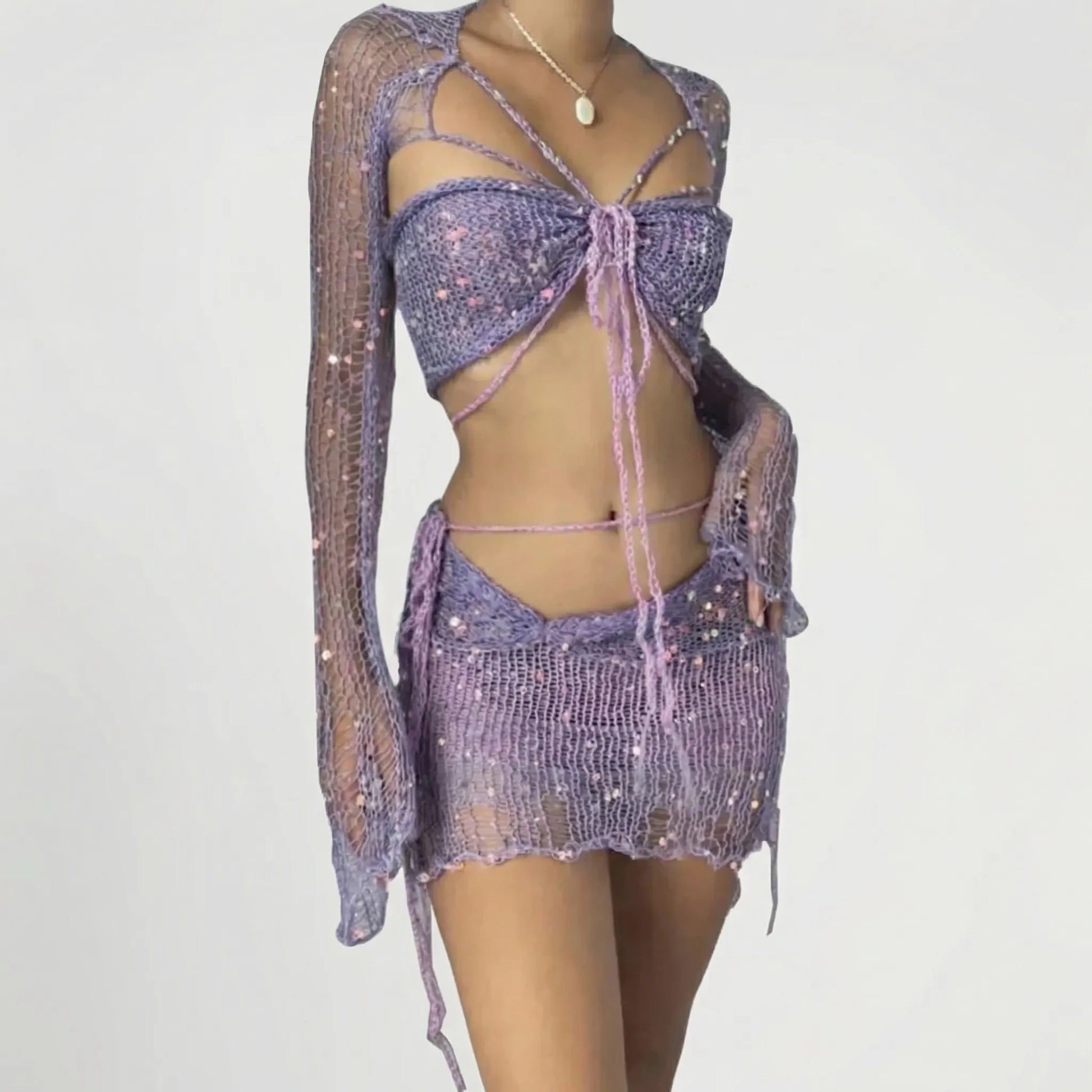 Glitzura - Sequin Open-Knit Two-Piece Set