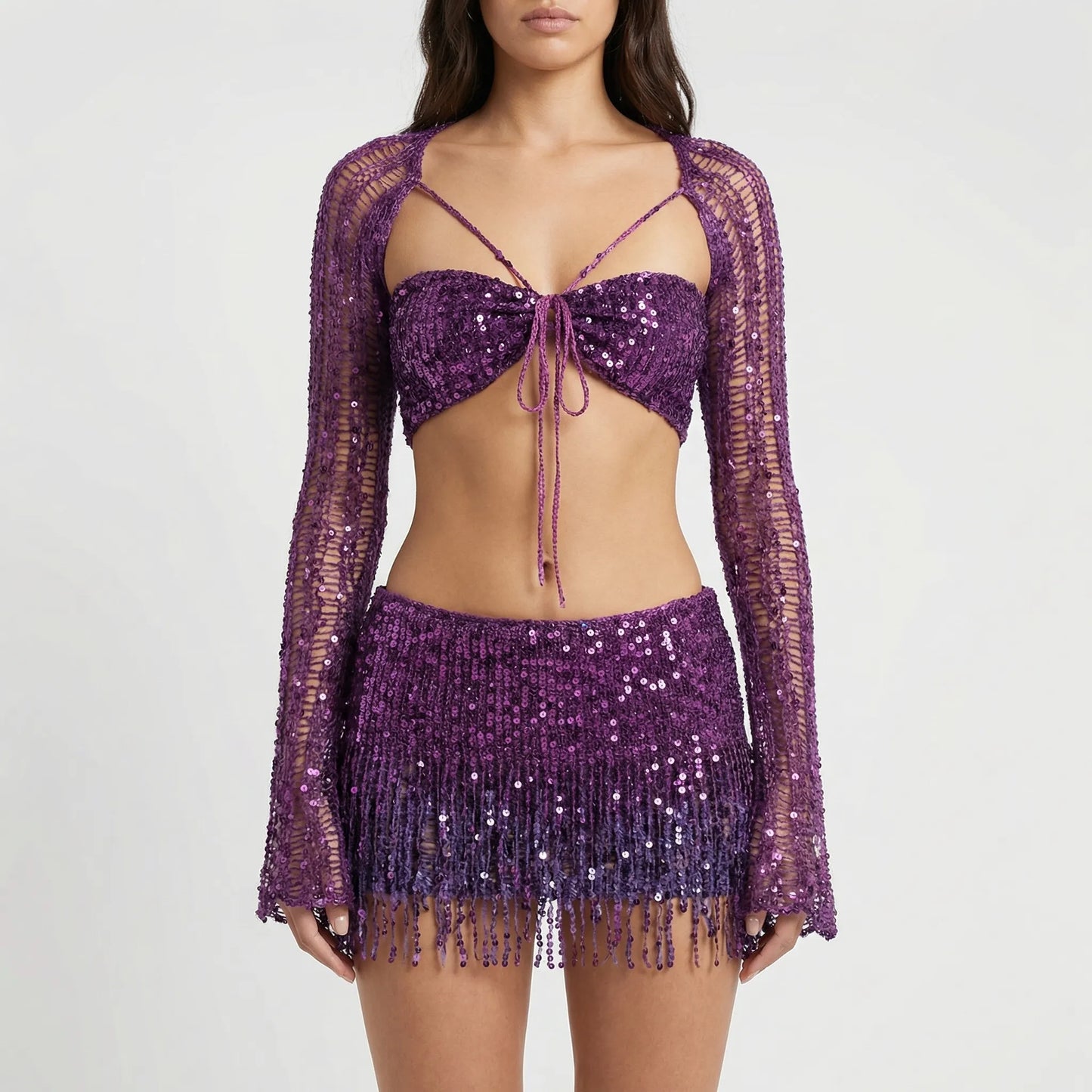 Glitzura - Sequin Open-Knit Two-Piece Set
