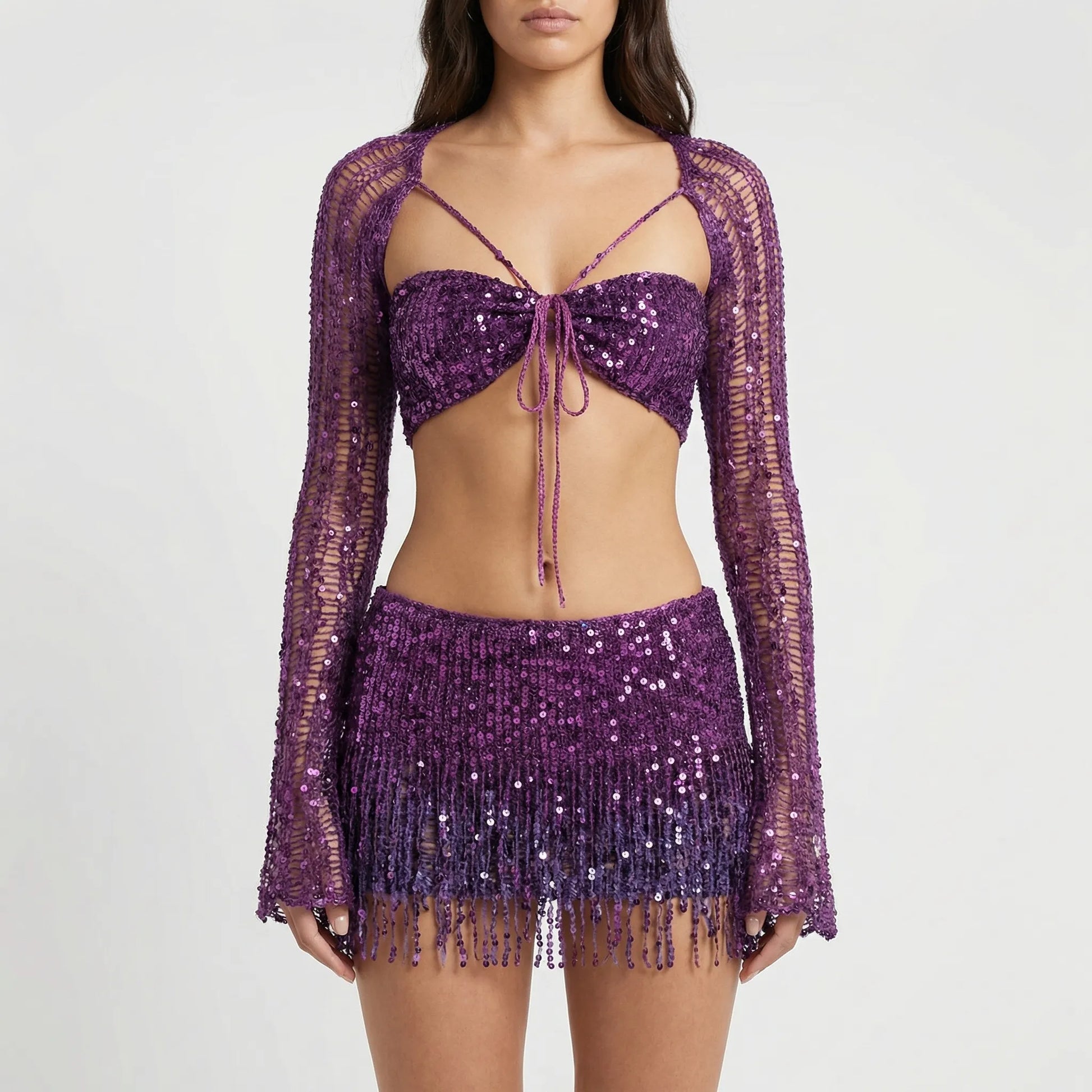 Glitzura - Sequin Open-Knit Two-Piece Set