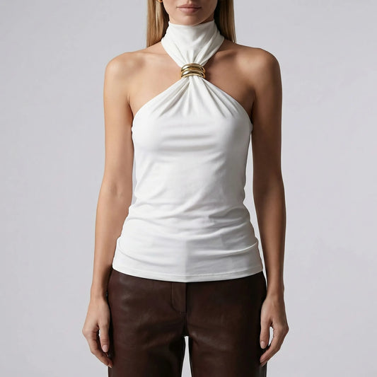 Haltrova | Slim Fit Asymmetric Halter Top