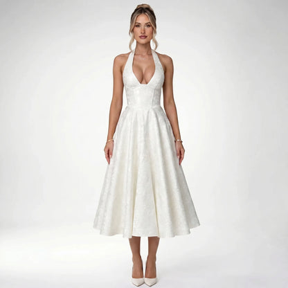 Halvera | Halter Neck Flared Midi Dress
