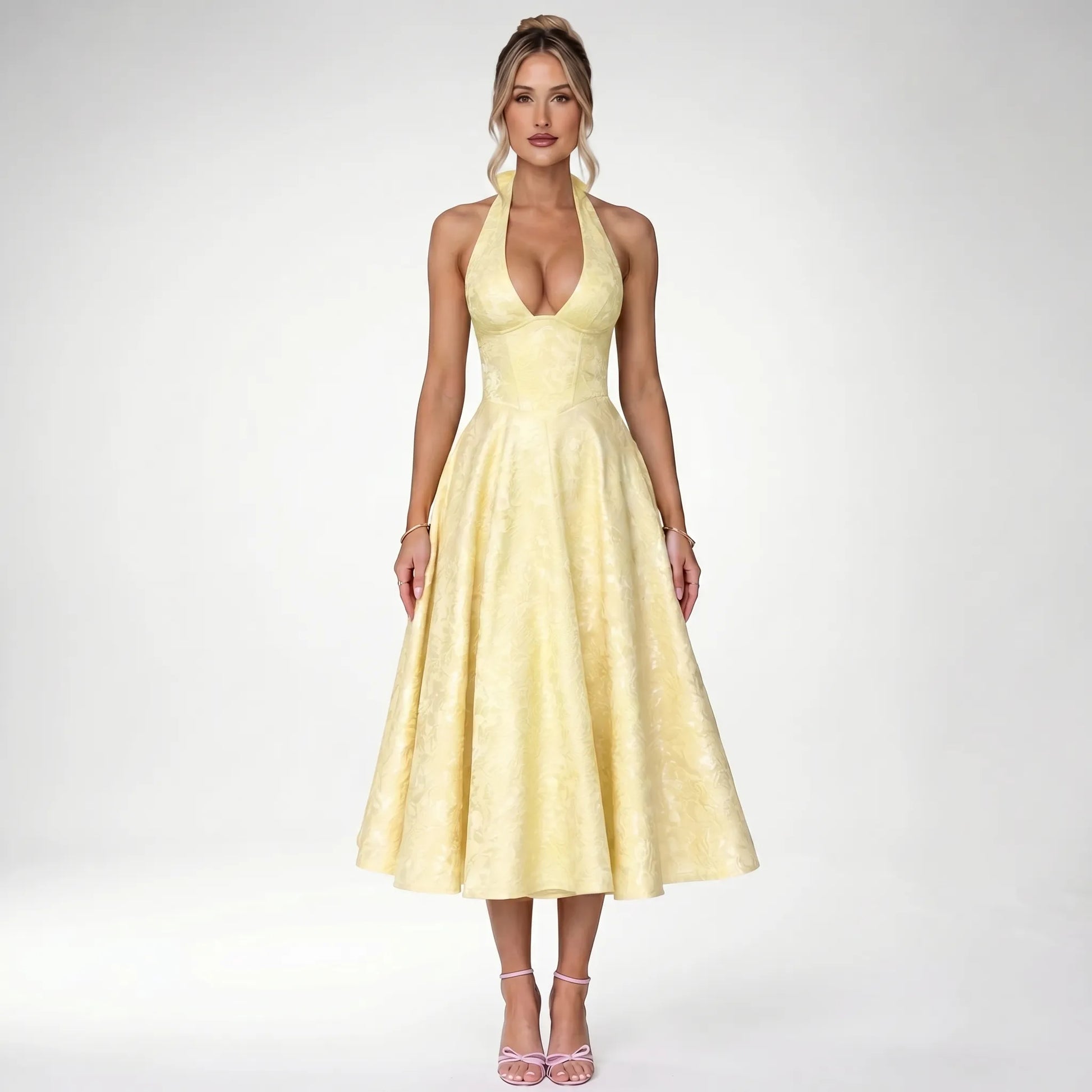 Halvera | Halter Neck Flared Midi Dress