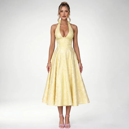Halvera | Halter Neck Flared Midi Dress