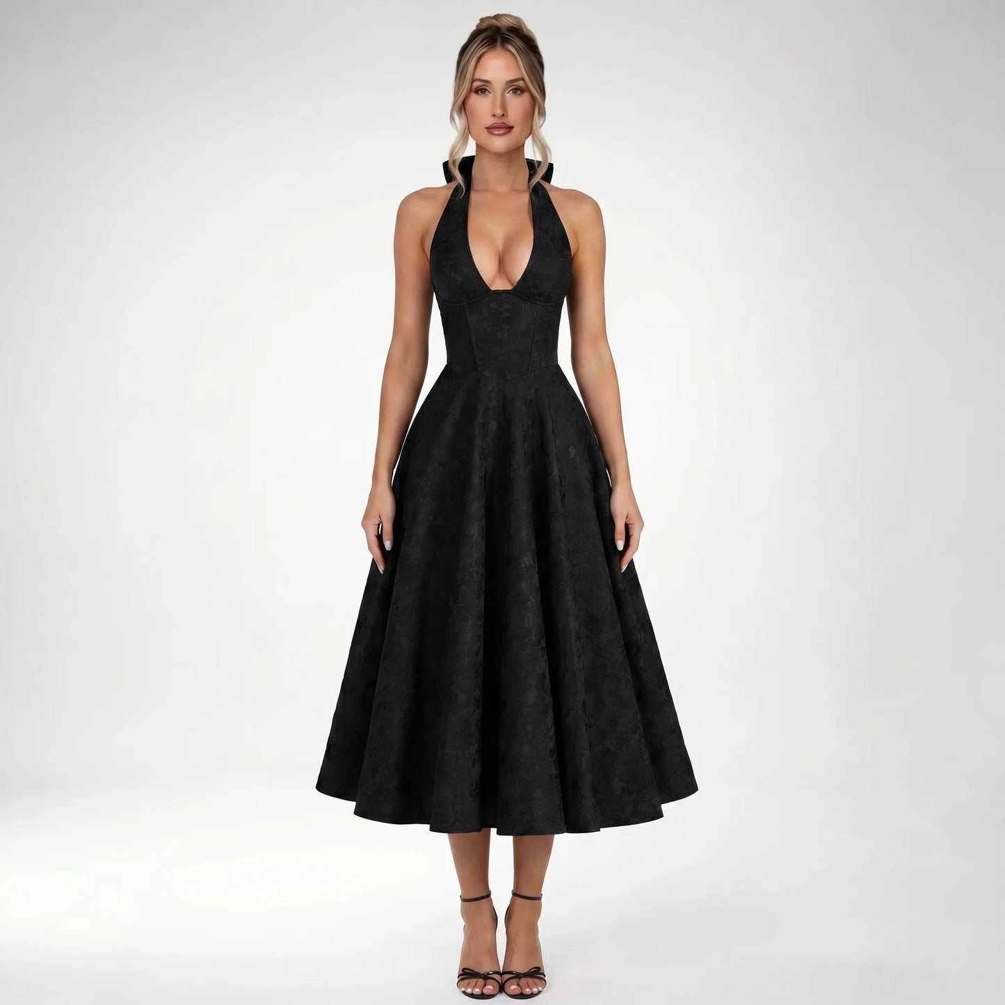 Halvera | Halter Neck Flared Midi Dress