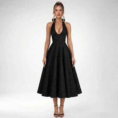 Halvera | Halter Neck Flared Midi Dress