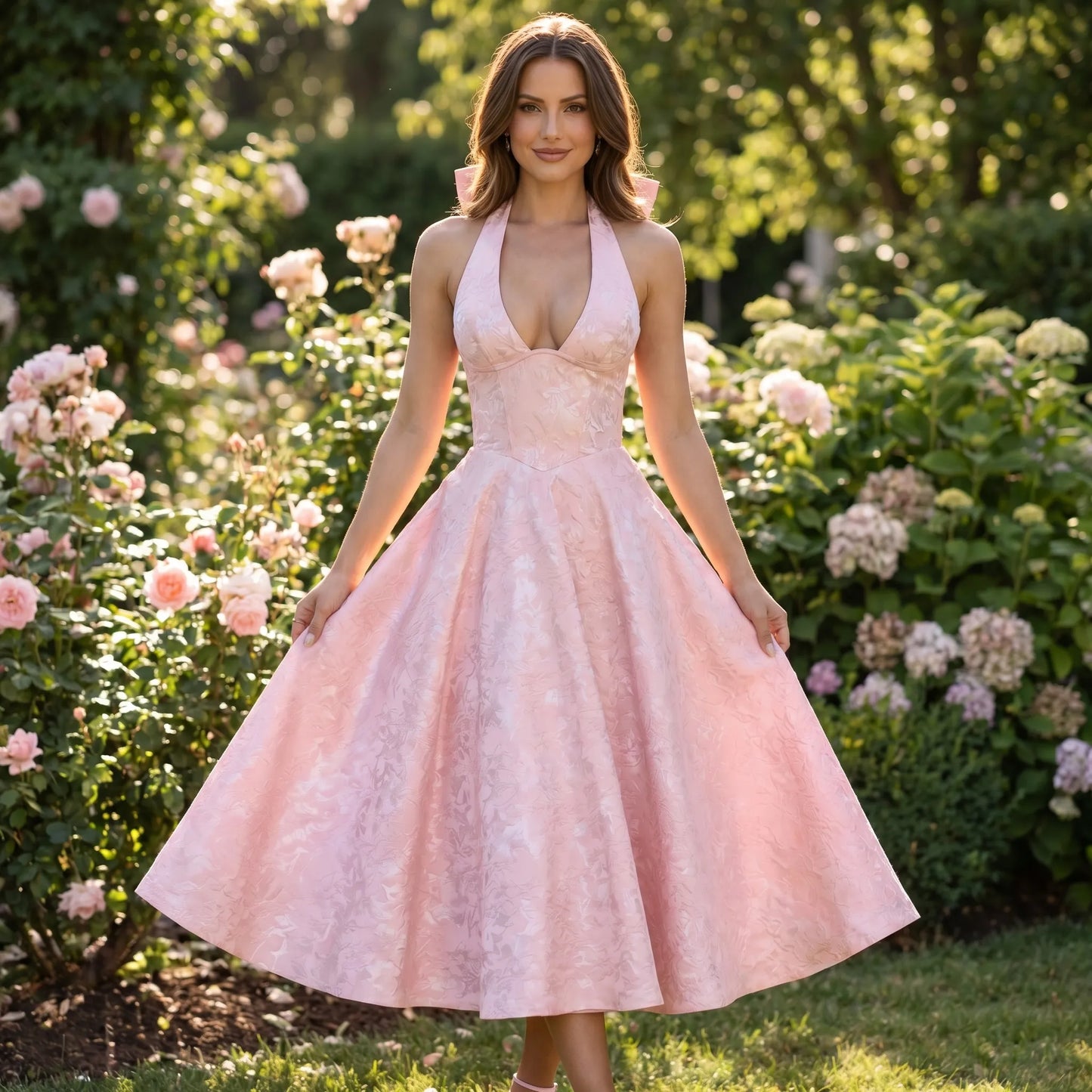 Halvera | Halter Neck Flared Midi Dress