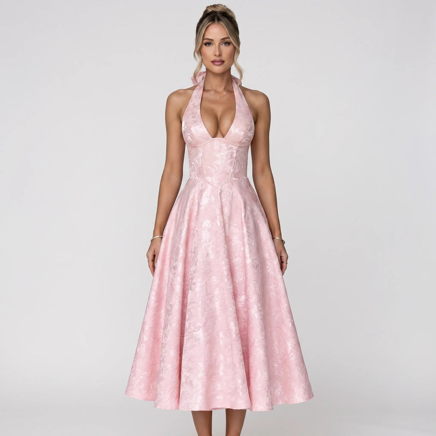 Halvera | Halter Neck Flared Midi Dress