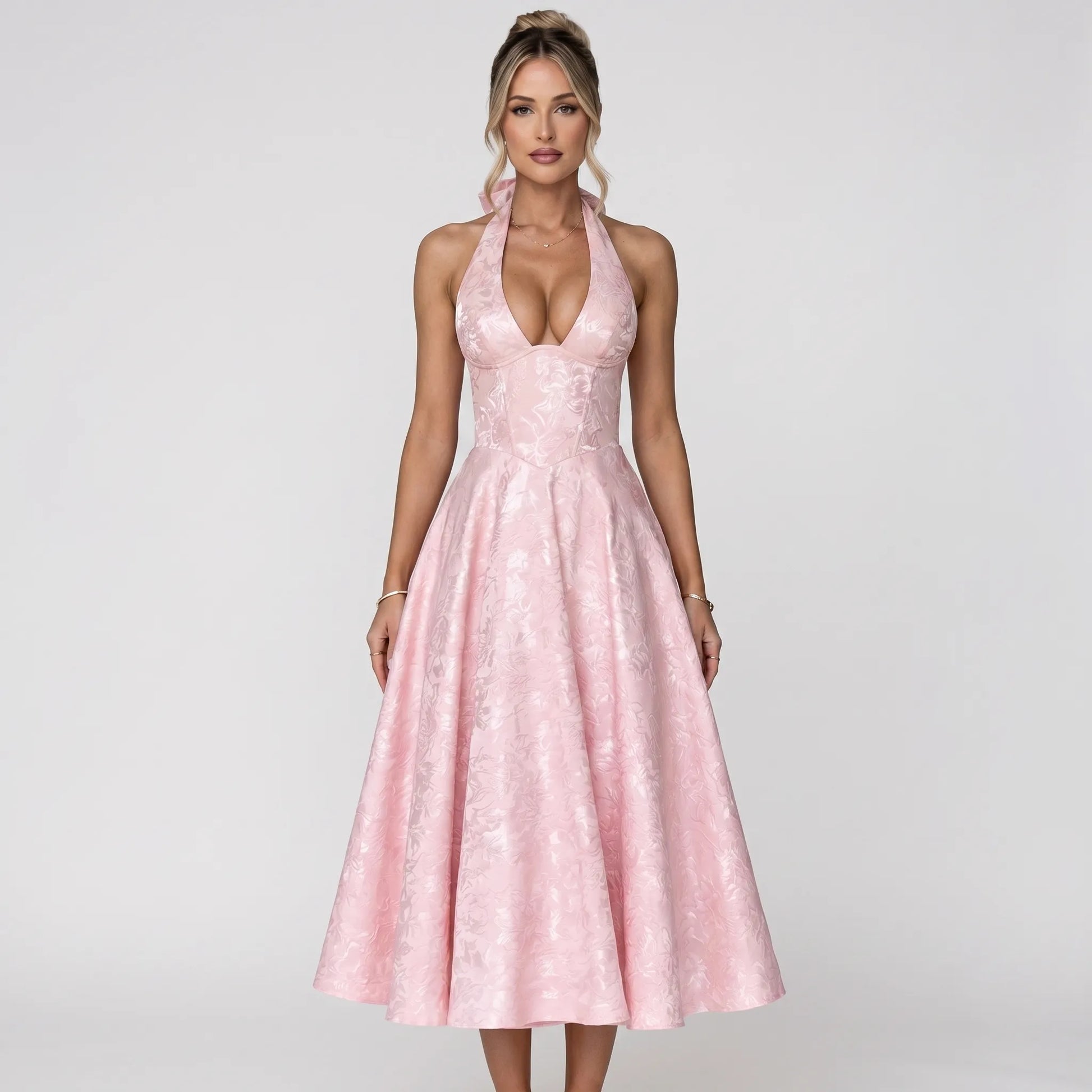 Halvera | Halter Neck Flared Midi Dress