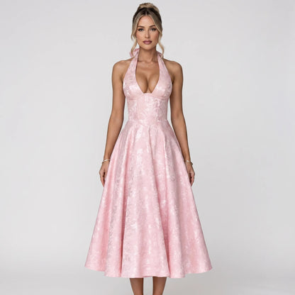 Halvera | Halter Neck Flared Midi Dress
