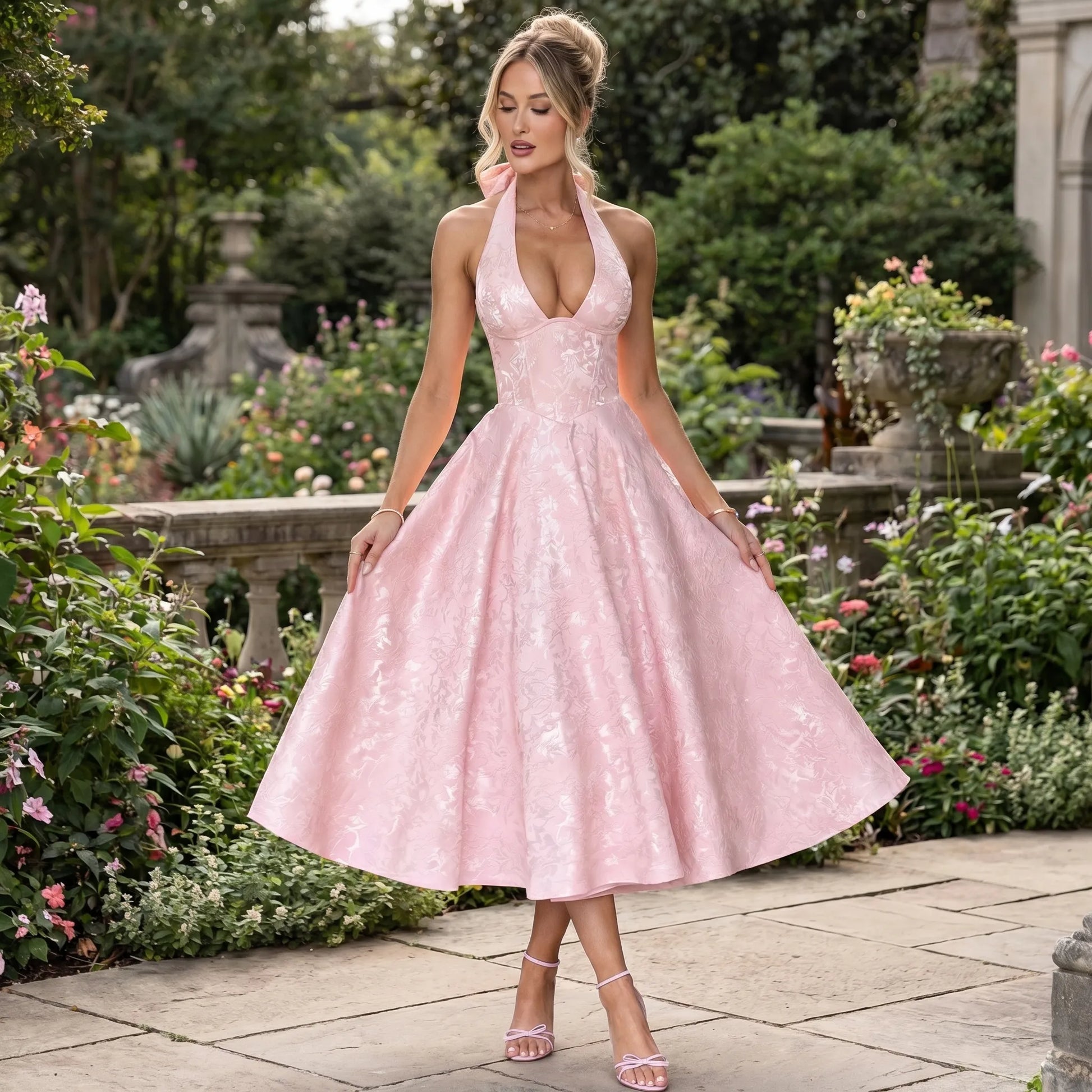 Halvera | Halter Neck Flared Midi Dress