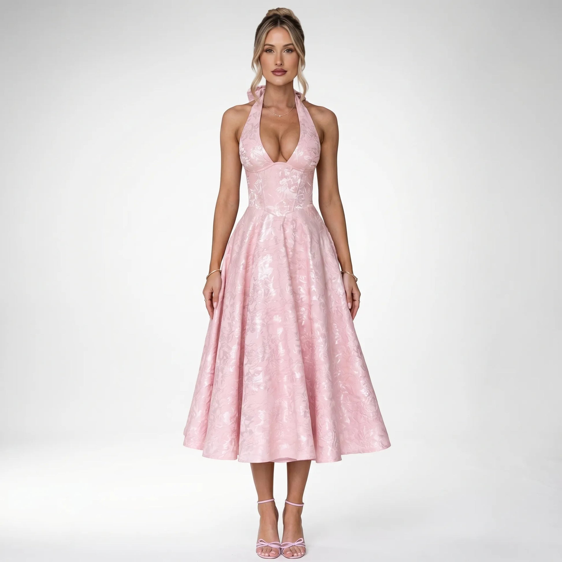 Halvera | Halter Neck Flared Midi Dress