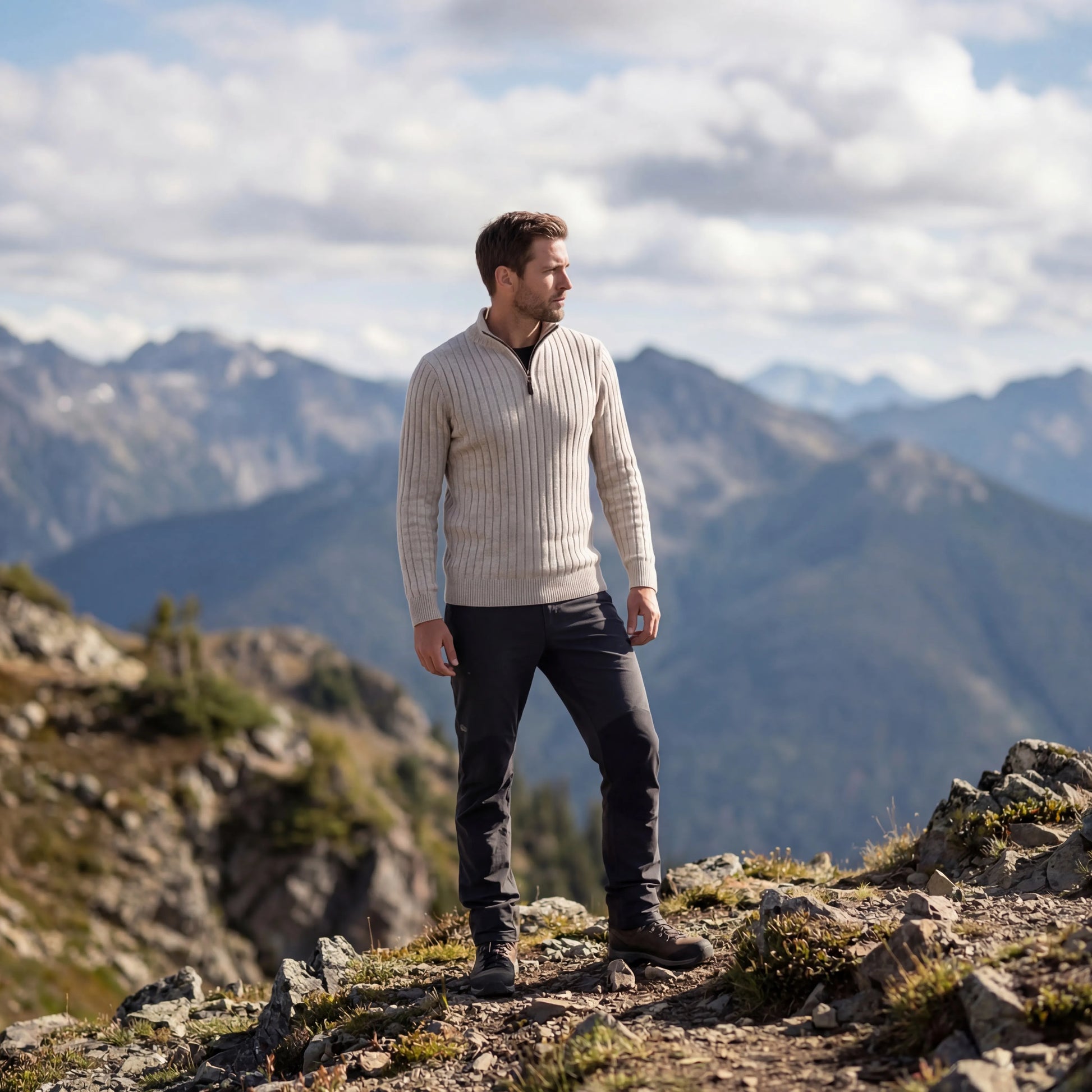 Halvrik - Half-Zip Ribbed Knit Sweater