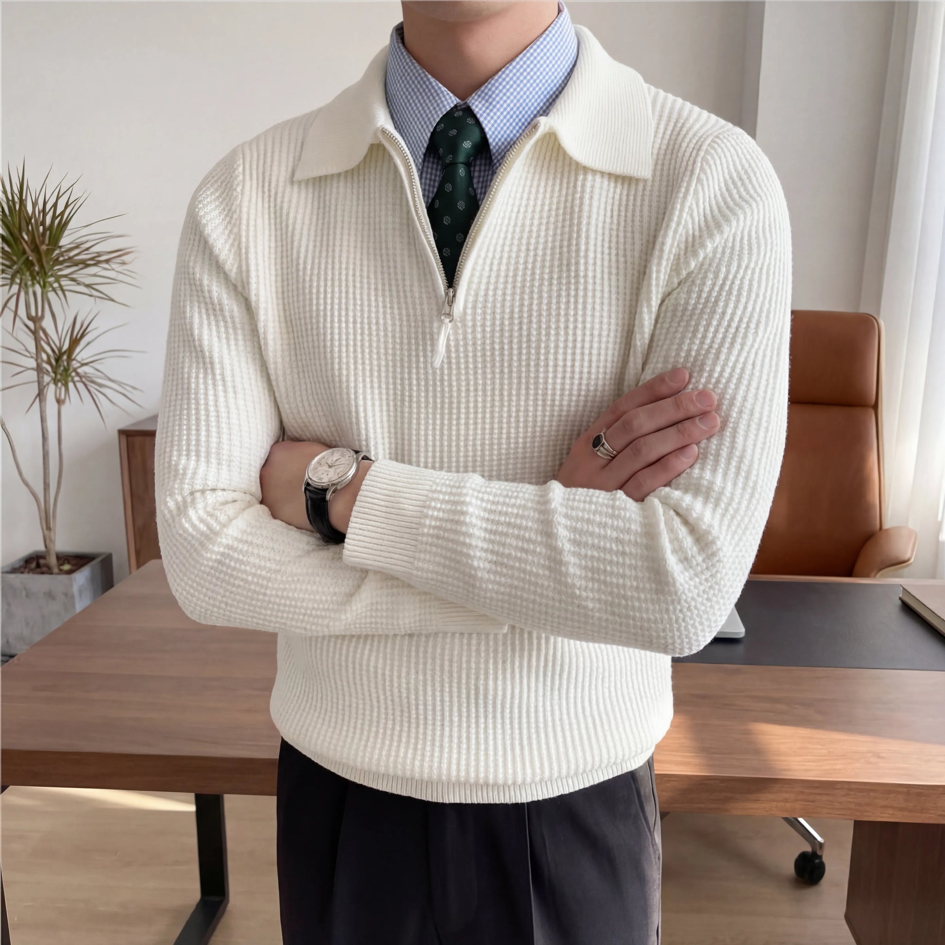 Halvrix - Half-Zip Collared Knit Sweater