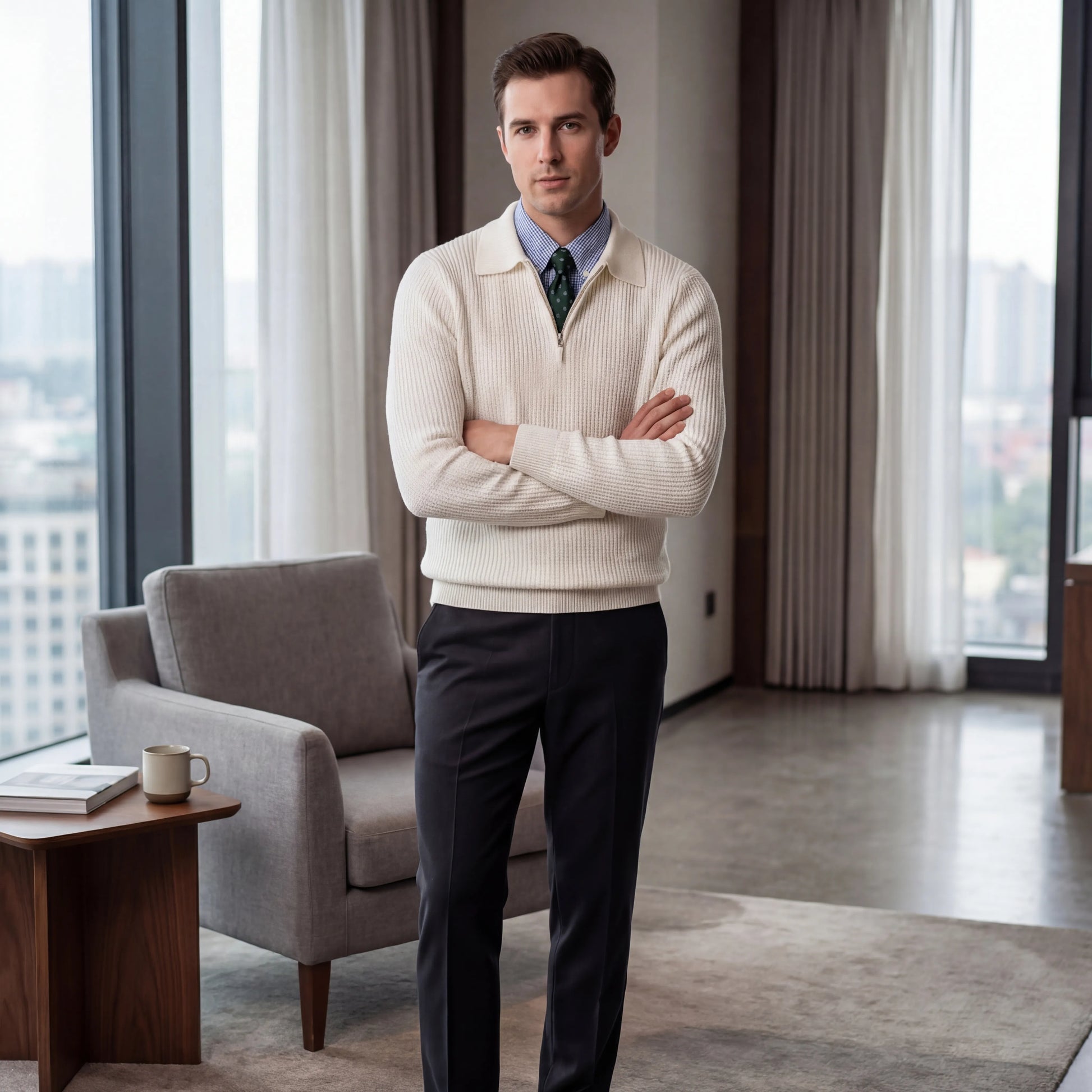 Halvrix - Half-Zip Collared Knit Sweater